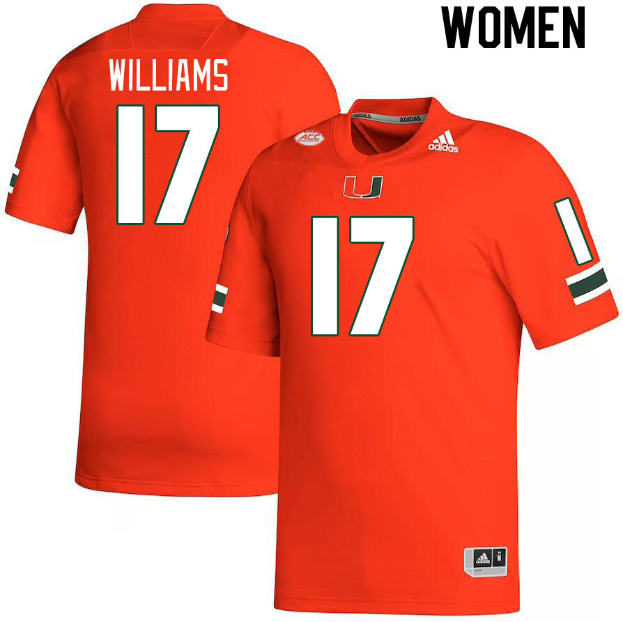 Women #17 Emory Williams Miami Hurricanes College Football Jerseys Stitched-Orange - Click Image to Close